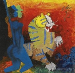 Untitled (Blue Figure and Tiger)