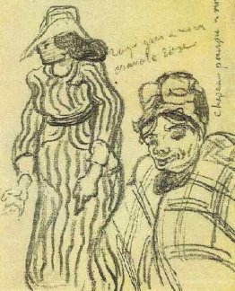 Sketch of a Lady with Striped Dress and Hat and of Another Lady,