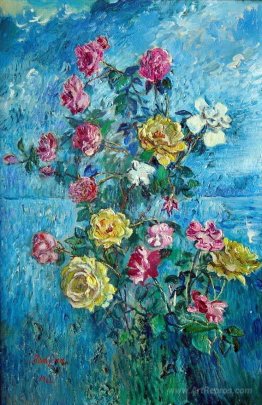 Roses with blue background