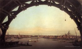 London seen through an arch of Westminster Bridge