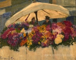 Flower Markets with White Umbrella