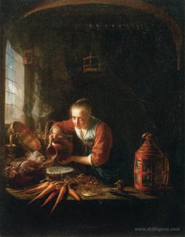 Woman Pouring Water into a Jar