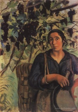 Italian peasant woman in a vineyard 