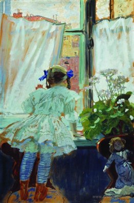 At the window. Portrait of I.B. Kustodieva