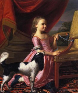 Young lady with a bird and dog