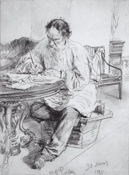 Leo Tolstoy working at the round table