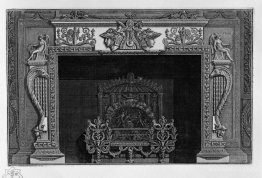 Fireplace with a large ornate metal wing