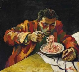 Man eating spaghetti