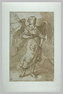 Angel holding a banner