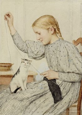 Sitting girl with a cat