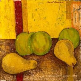 Still life with green apples and pears