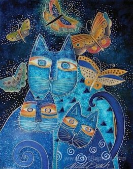 Blue Cats with Butterflies