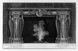 Fireplace: vessels in the frieze and sides, palms and garlands