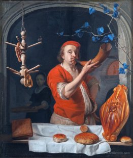 A Baker Blowing his Horn