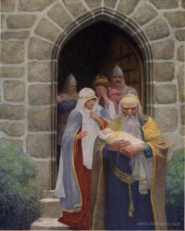 Merlin taking away the infant Arthur