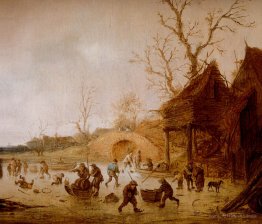 A Winter Landscape with Skaters, Children Playing Kolf and Figur