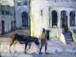 Man Leading a Donkey in Front of the Palais de Justice, Tangier