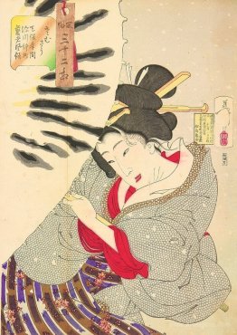 Looking cold - The appearance of a-Fukagawa-Nakamichi-Geisha-of-