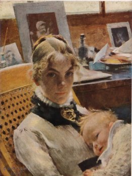 A studio idyll. The artist's wife with daughter Suzanne