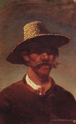 The head of a Ukrainian peasant in a straw hat