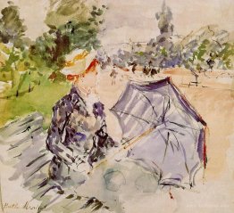 Lady with a Parasol Sitting in a Park