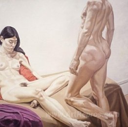 Male and Female Nudes with Red and Purple Drape