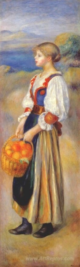 Girl with a basket of oranges