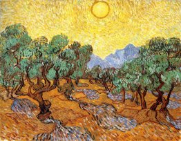 Olive Trees with Yellow Sky and Sun