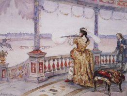 Empress Anna Ioannovna in Peterhof Temple shoots deer