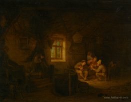 A Tavern Interior with Peasants Drinking Beneath a Window