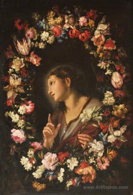 The Angel of the Annunciation in a Garland of Flowers