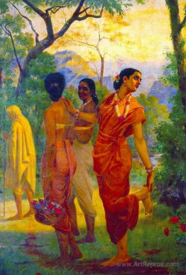 Shakuntala looking back to glimpse Dushyanta