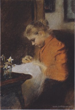 Leopoldine Steindl-Moser, a sister of the artist, sewing