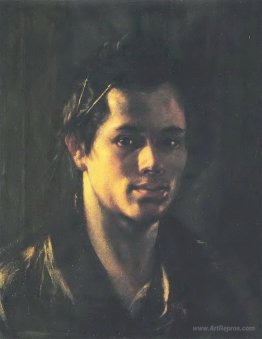 Self-portrait with brushes behind the ear