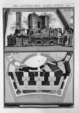 Plan and elevation of the castle ruins stripped of any building