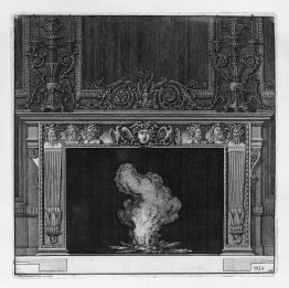 Fireplace: busts in the frieze of satyrs and the head of Medusa