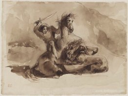 Horse and Rider Attacked by a Lion