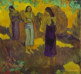 Three Tahitian Women against a Yellow Background, 1899 (oil on c