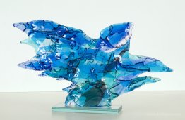 Blue Bird - glass fusing art - abstract glass sculpture