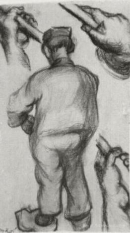 Peasant, Seen from the Back and Three Hands Holding a Stick