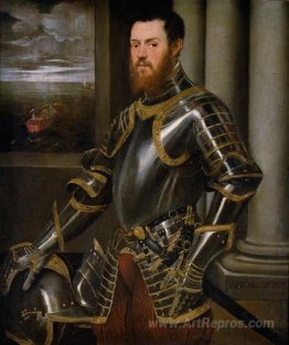 Young man in a gold decorated suit of armour