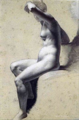 Drawing of Female Nude with charcoal and chalk