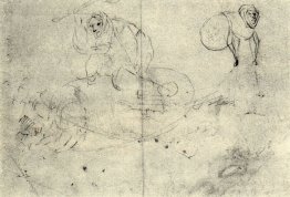 Figure in a beehive and a monsterb (A cursory sketch of two wome