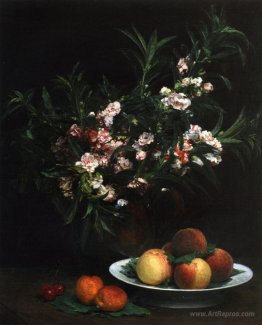 Still Life Impatiens, Peaches and Apricots