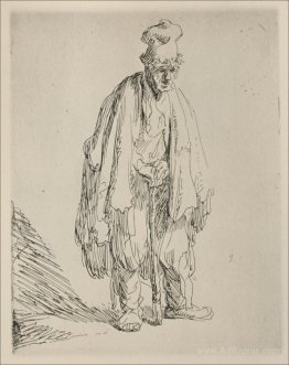 A Beggar Standing and Leaning on a Stick