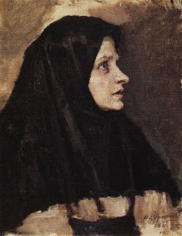 Head of a woman in black shawl