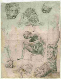 Sheet with a study after the Spinario and other sculptures