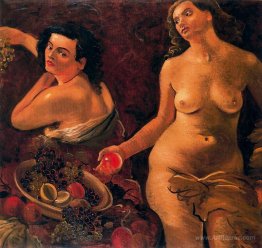 Two naked women and still life