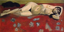 Sleeping Nude on a Red Background