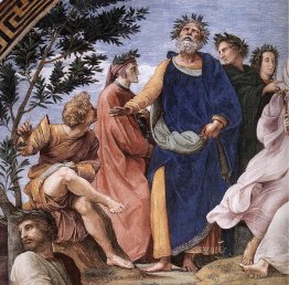 The Parnassus, detail of Homer, Dante and Virgil, in the Stanze